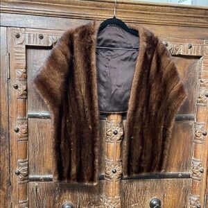 Vintage Real Mink Fur Stole / Shrug | Old Hollywood Bridal Capelet | Brown | OS
